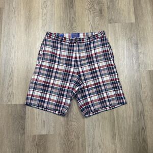 Pendleton Shorts Mens 32 Red Navy Plaid Madras Cotton Chino Casual Summer Golf